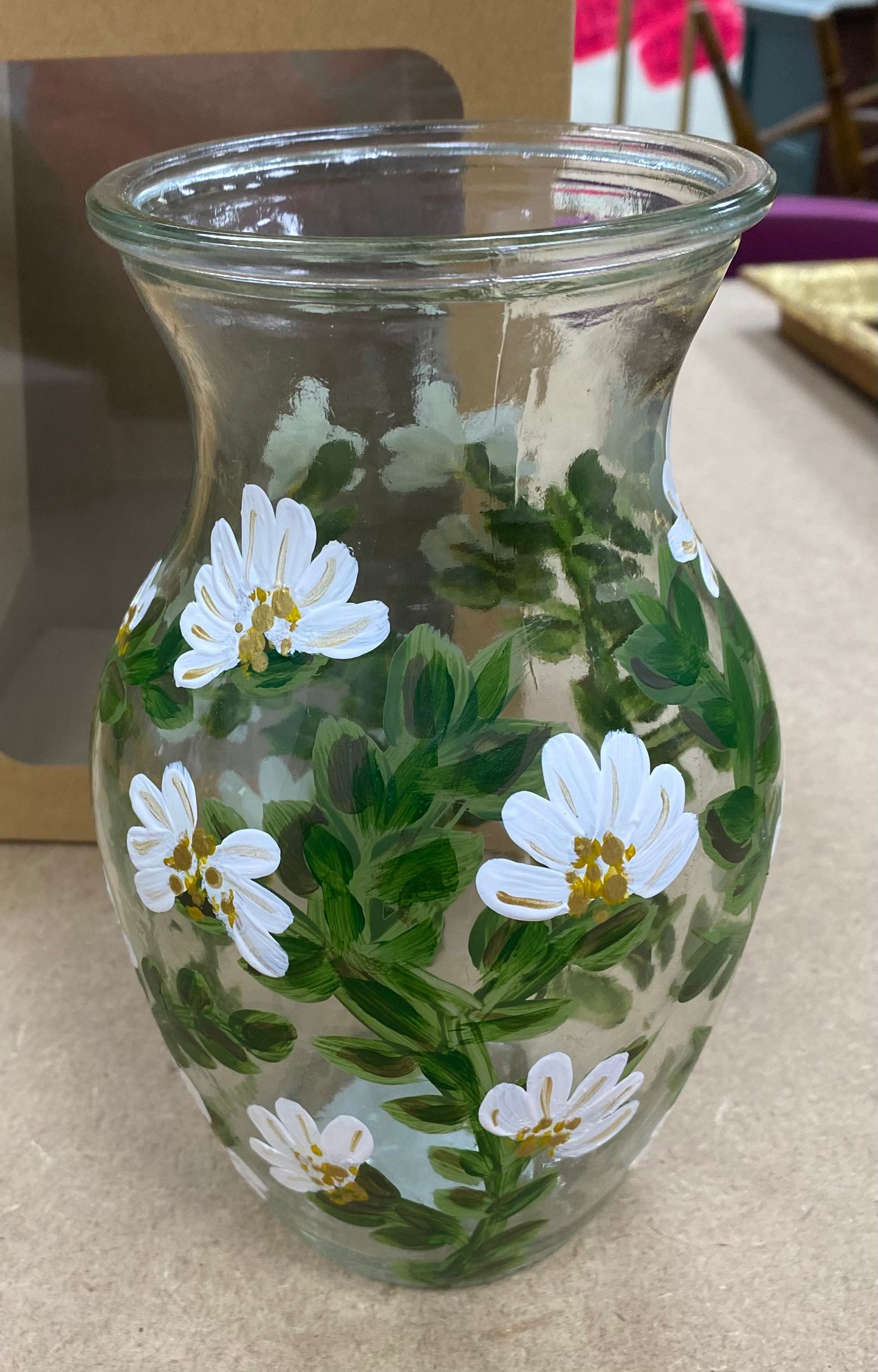 Blossom White Hand Painted Glass Vase