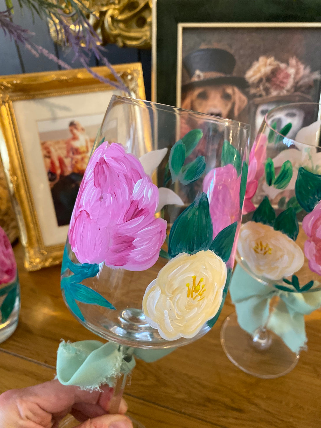 Hand‑Painted Wine Glass – Botanical Artisan Glassware by Vintique Studio Yorkshire