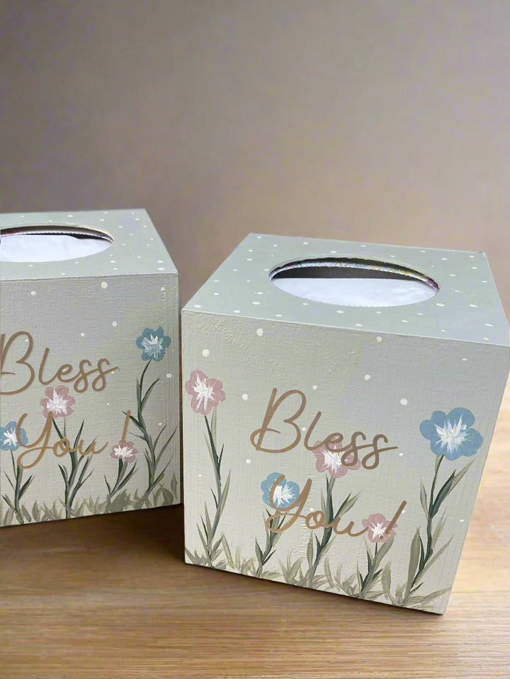 Personalised Wooden Tissue Box | Hand-Painted Floral Tissue Holder for Home Décor & Gifts