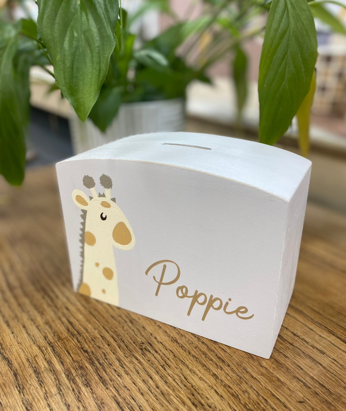 Personalised Luxury Wooden Money Box Hand Painted Giraffe.