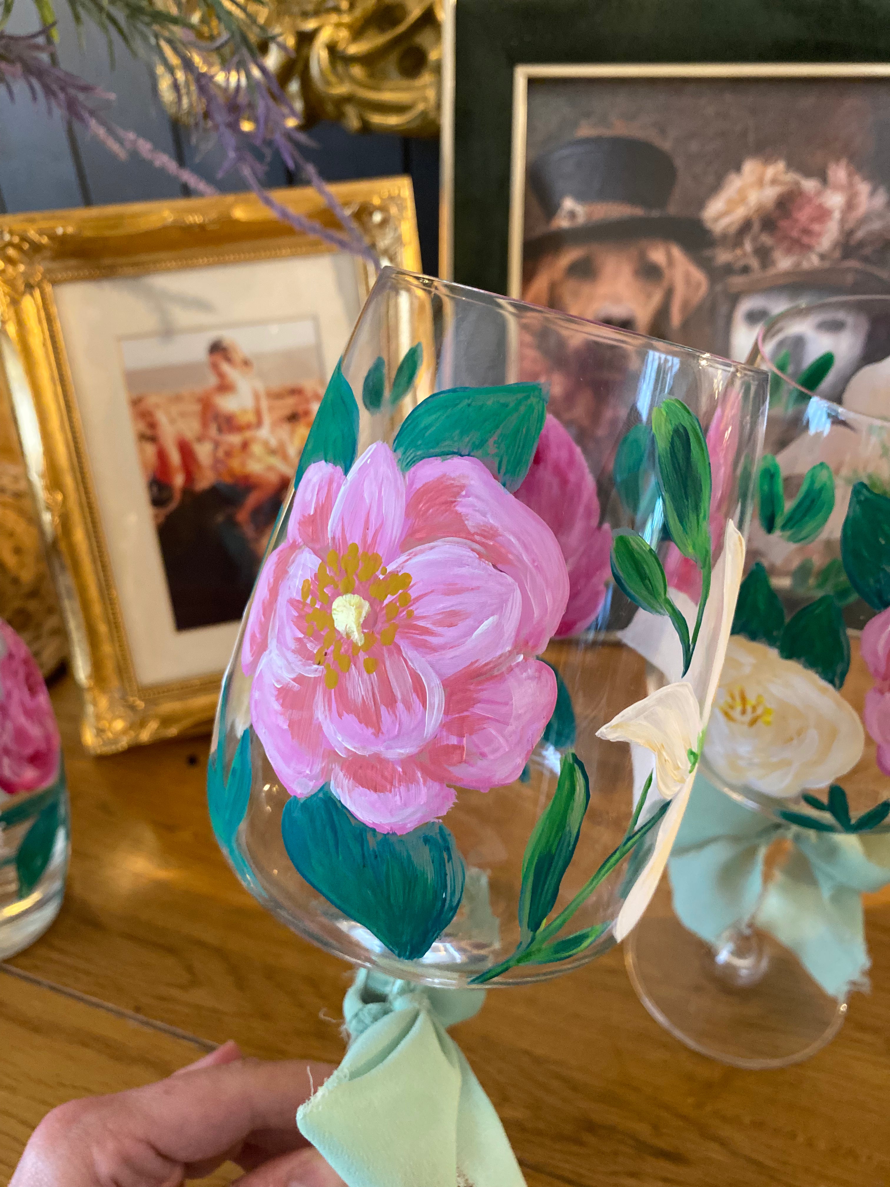 Hand‑Painted Wine Glass – Botanical Artisan Glassware by Vintique Studio Yorkshire