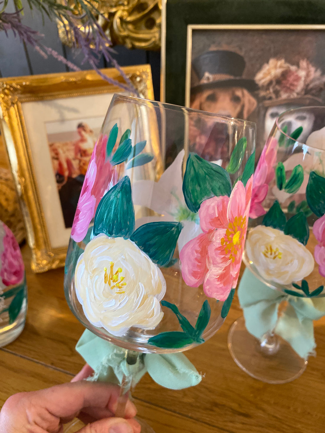 Hand‑Painted Wine Glass – Botanical Artisan Glassware by Vintique Studio Yorkshire