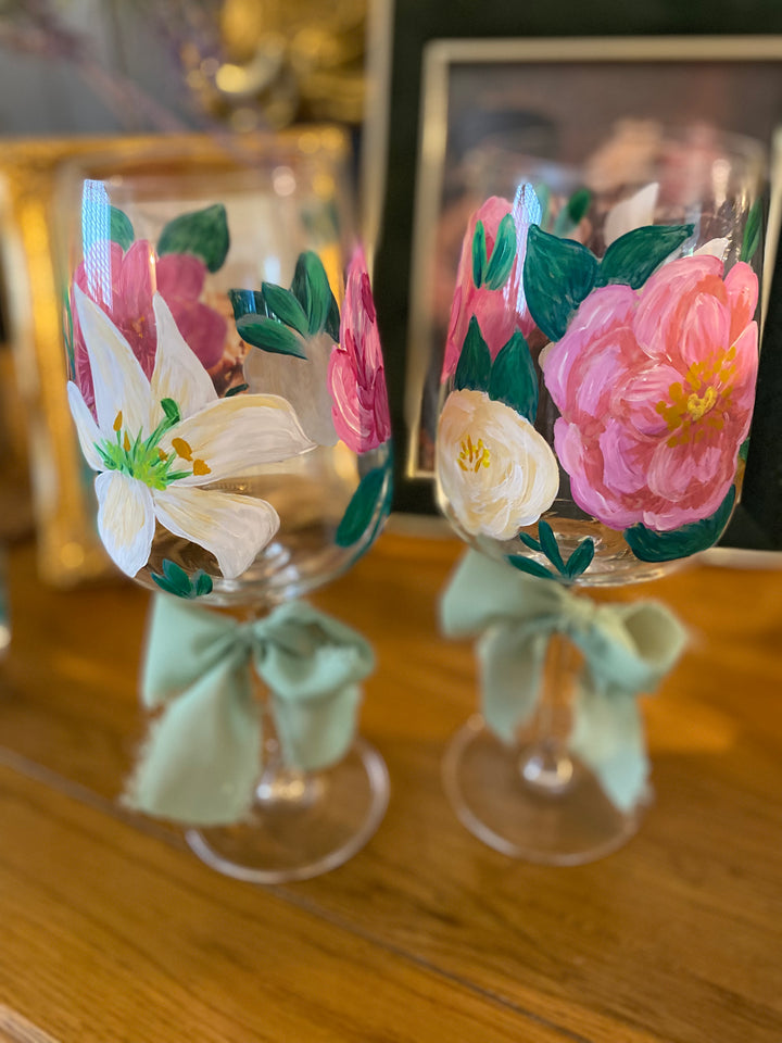 Hand‑Painted Wine Glass – Botanical Artisan Glassware by Vintique Studio Yorkshire