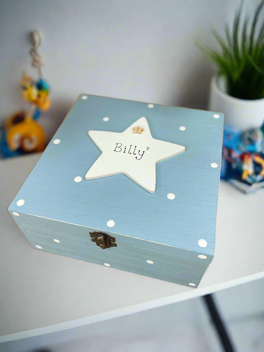 Personalised Spotty Wooden Keepsake Box – Hand-Finished Storage Gift | Multiple Sizes