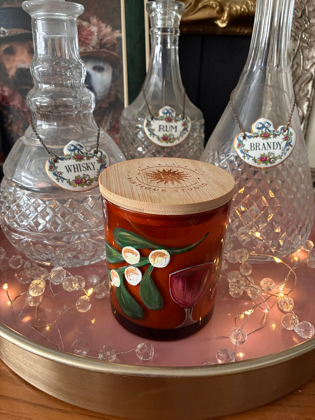 Mistletoe & Cherry Wine | Artisan Hand-Painted Essential Oil Crackle Wick Christmas Candle