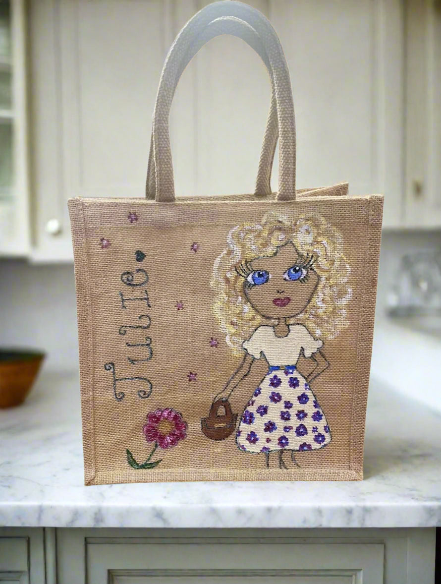Personalised Hand-Painted Jute Bags | Custom Eco Tote with Caricature & Glitter