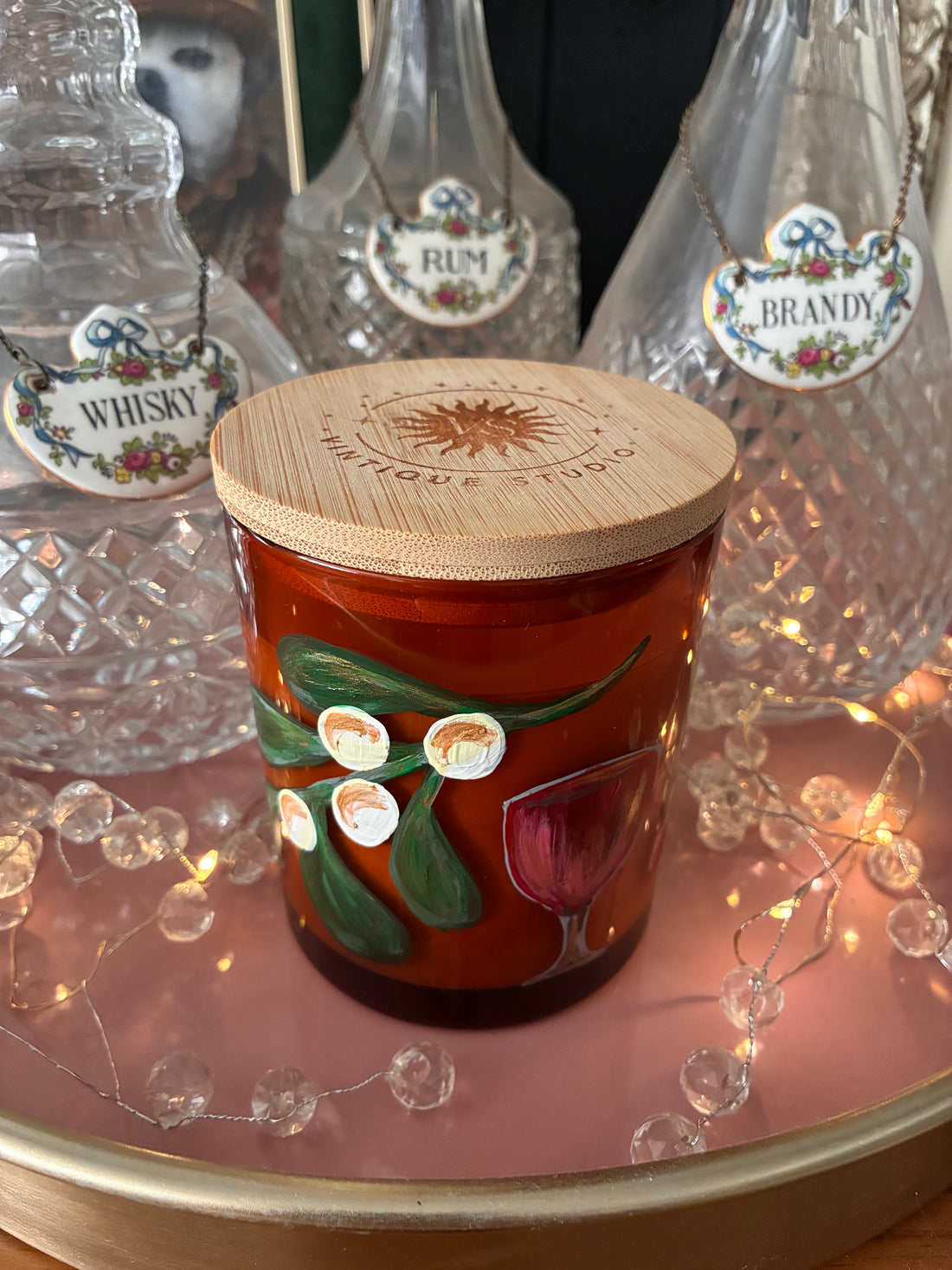 Mistletoe & Cherry Wine | Artisan Hand-Painted Essential Oil Crackle Wick Christmas Candle