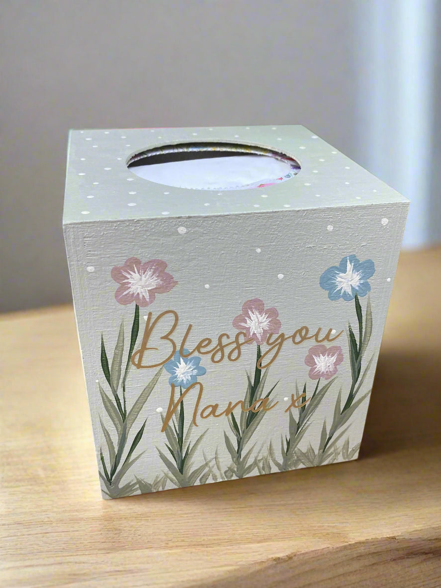 Personalised Wooden Tissue Box | Hand-Painted Floral Tissue Holder for Home Décor & Gifts