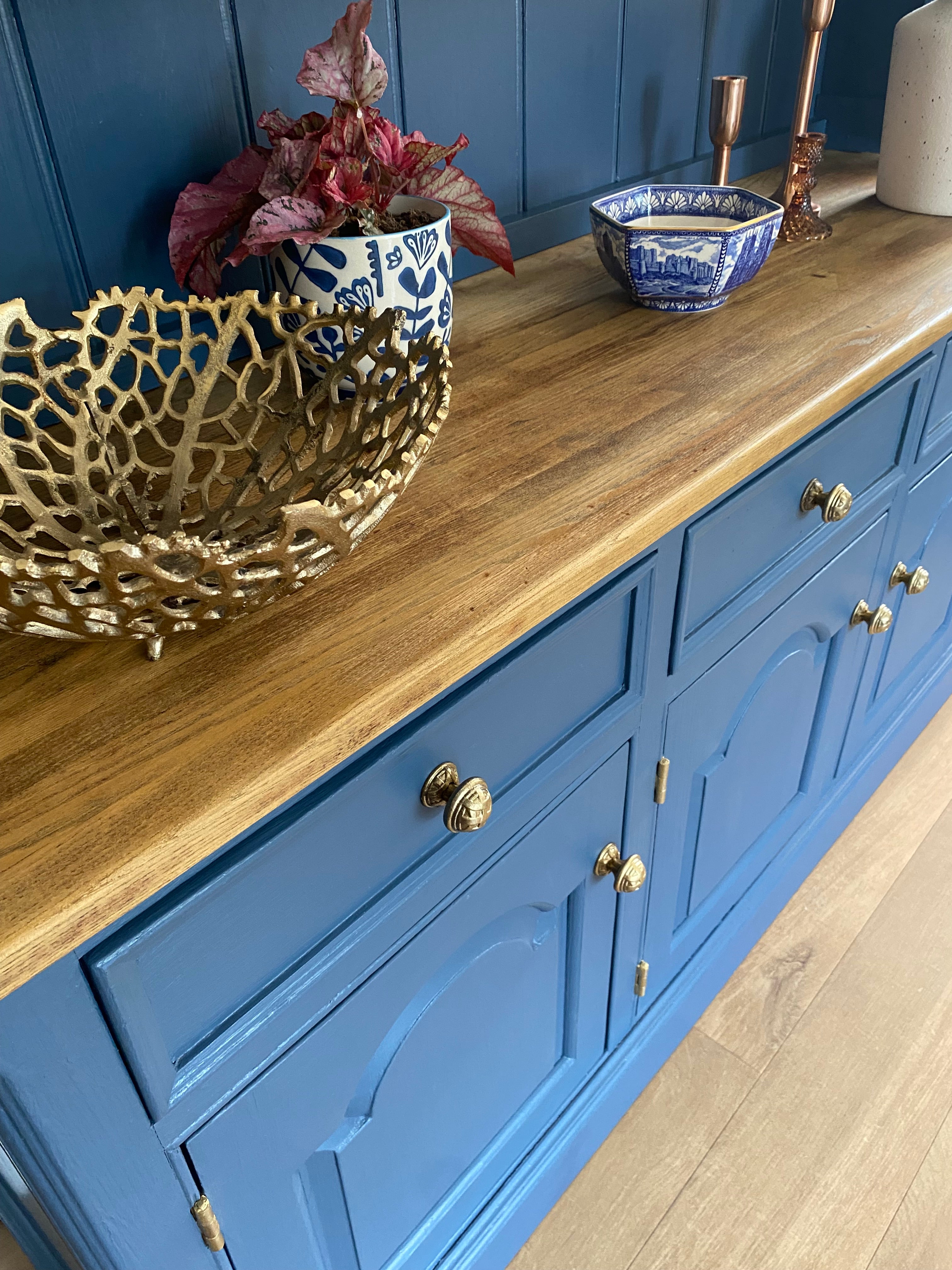Hand-Painted Rustic Farmhouse Dresser – Vintage Pine in Hicks Blue