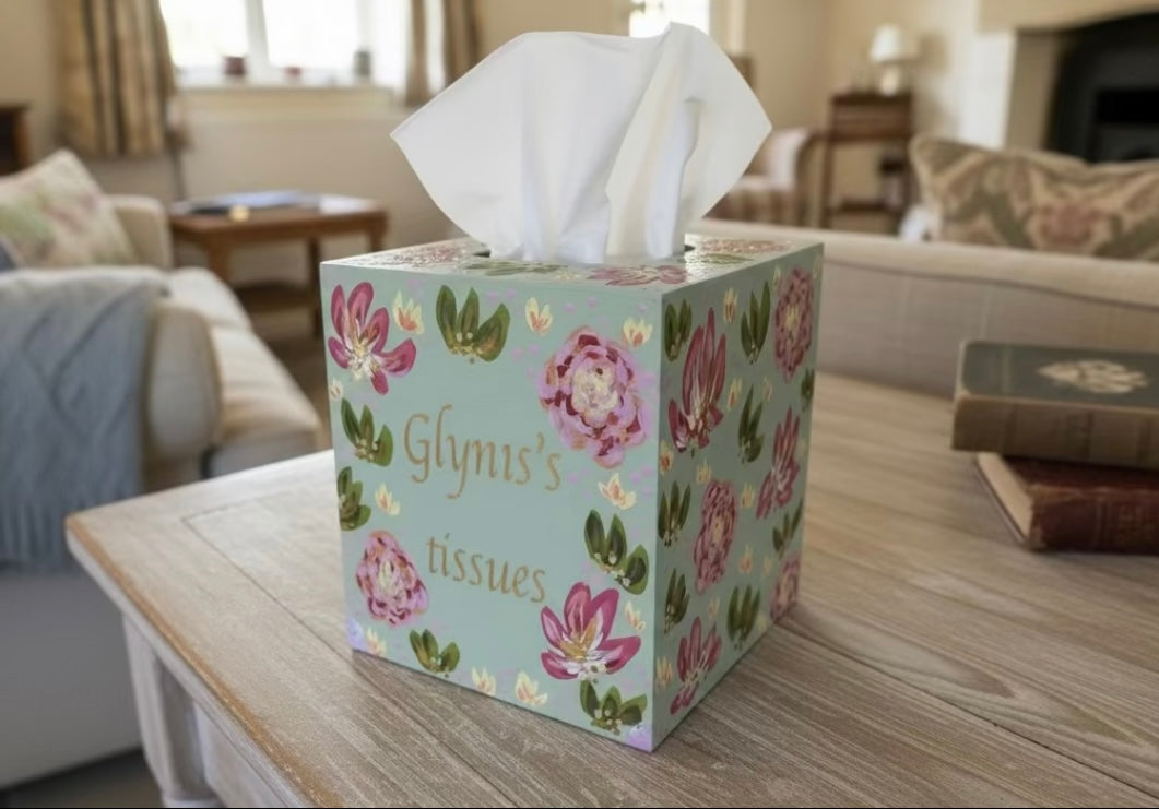 Personalised Wooden Tissue Box | Hand-Painted Floral Tissue Holder for Home Décor & Gifts