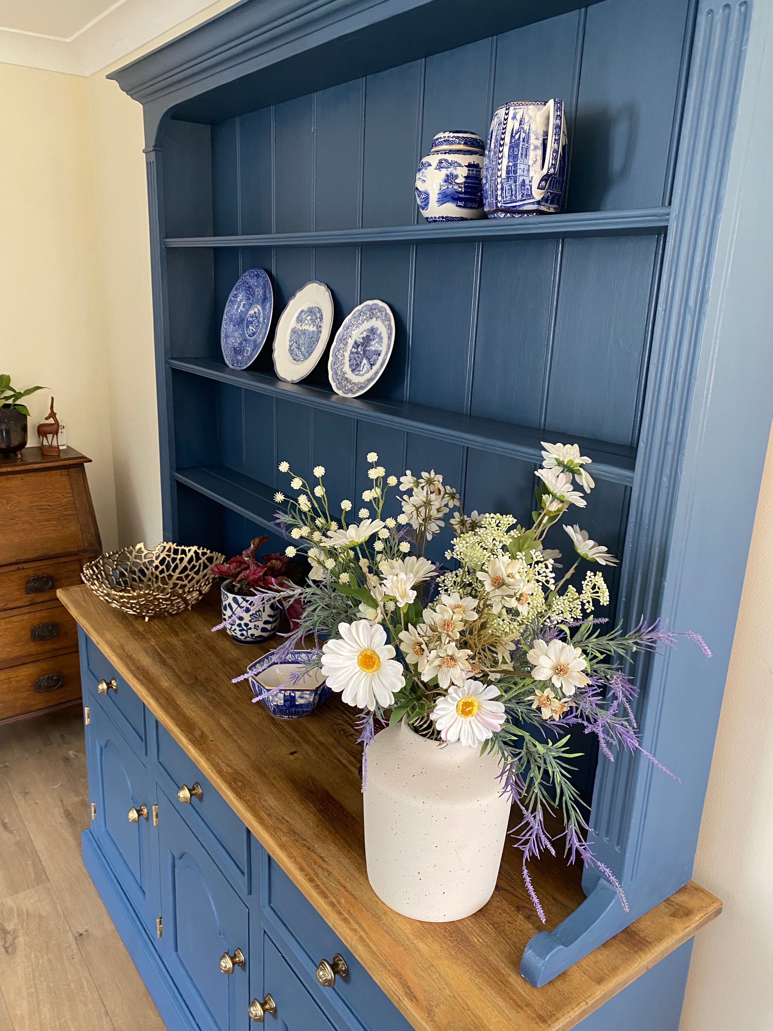 Hand-Painted Rustic Farmhouse Dresser – Vintage Pine in Hicks Blue
