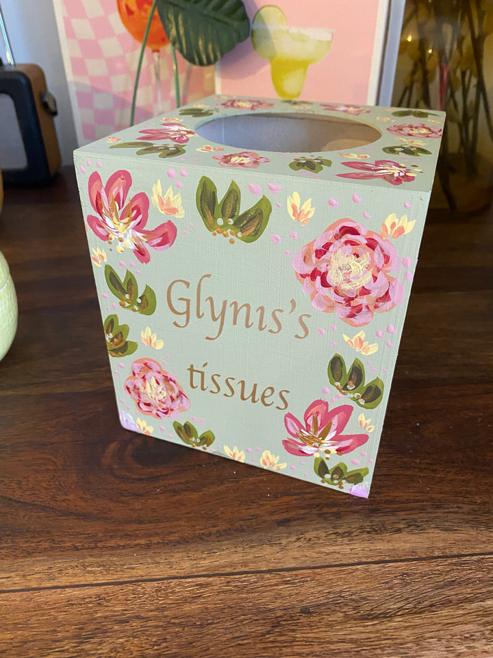Personalised Wooden Tissue Box | Hand-Painted Floral Tissue Holder for Home Décor & Gifts