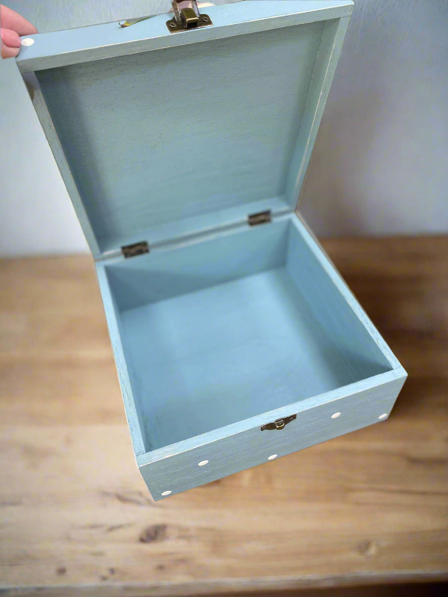 Personalised Wooden Storage Box – Handmade Spotty Keepsake Memory Gift with Tag
