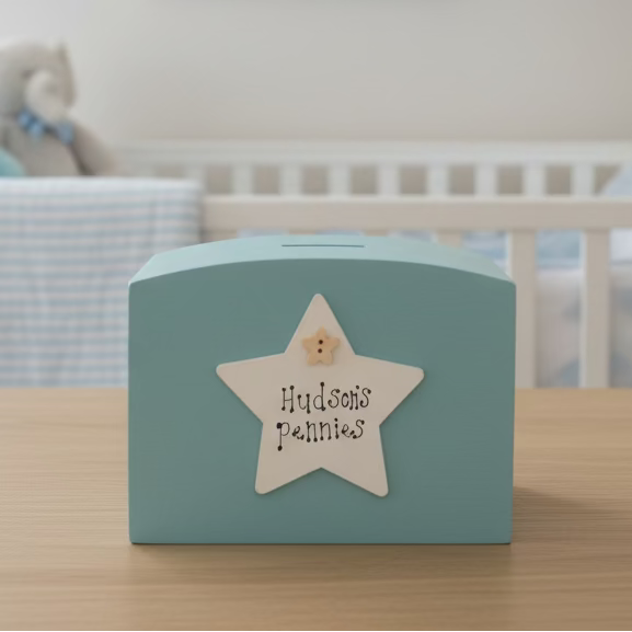 Personalised Hand-Painted Wooden Money Box – Custom Keepsake Gift with Heart