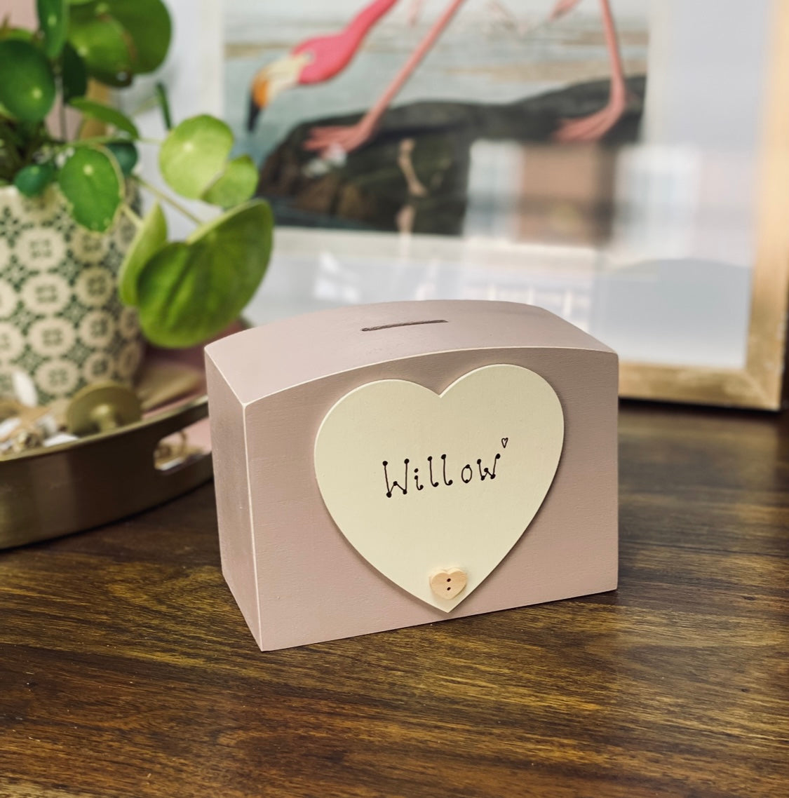 Personalised Luxury Wooden Money Box With Heart.