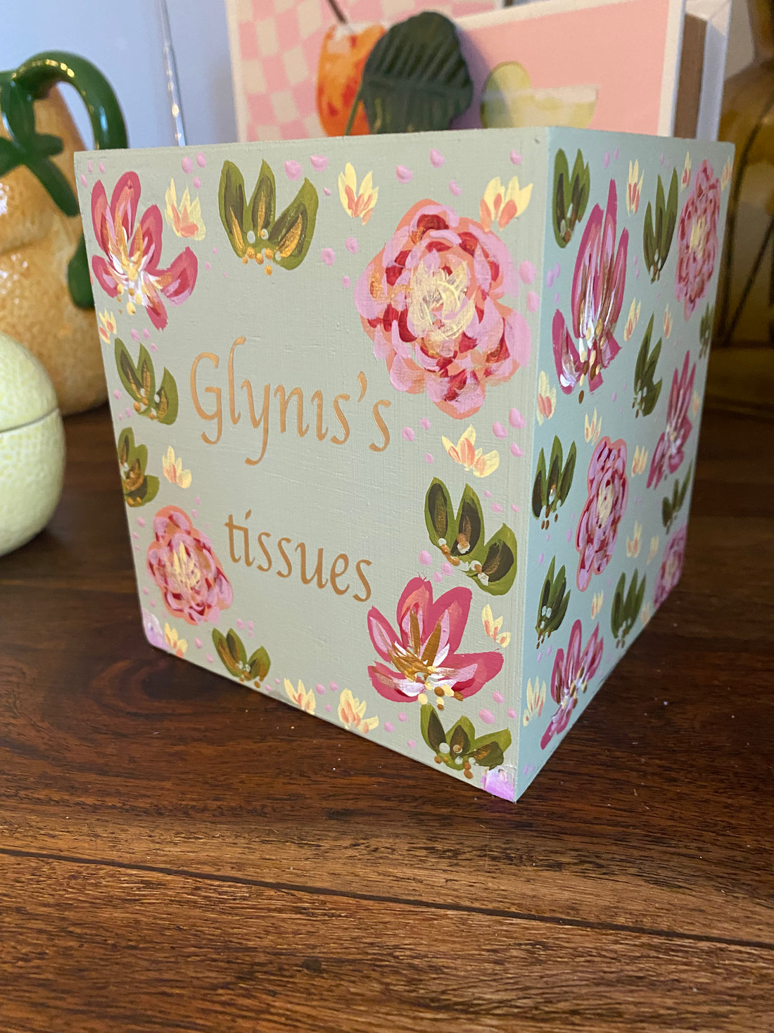 Personalised Wooden Tissue Box | Hand-Painted Floral Tissue Holder for Home Décor & Gifts