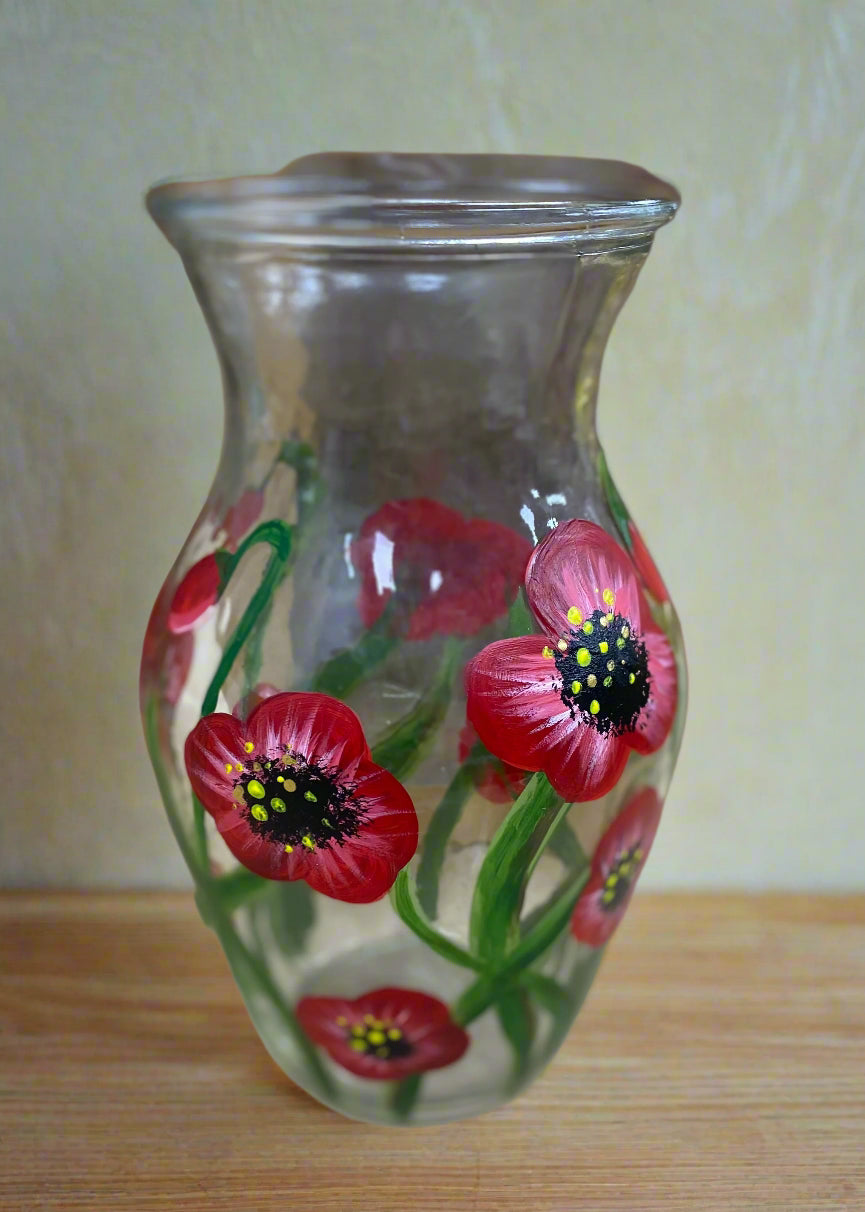 Hand-Painted Poppy Glass Vase | Unique Floral Gift