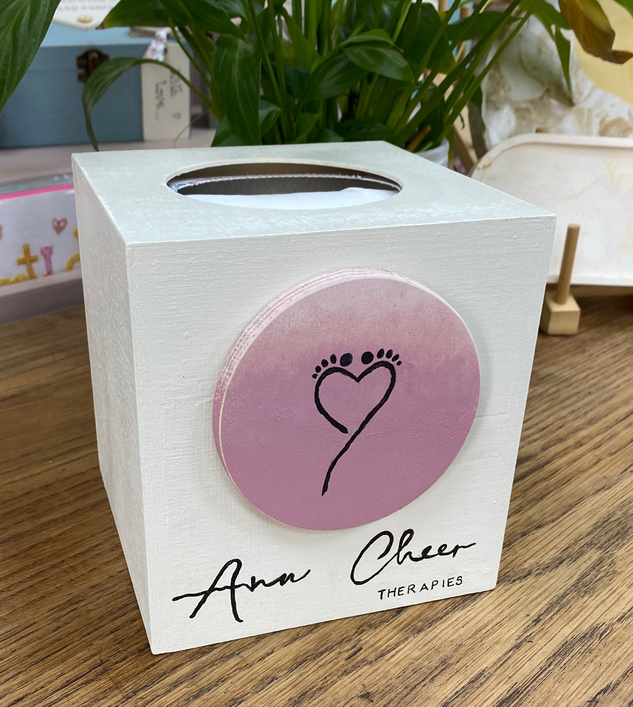 Personalised custom wooden tissue box.