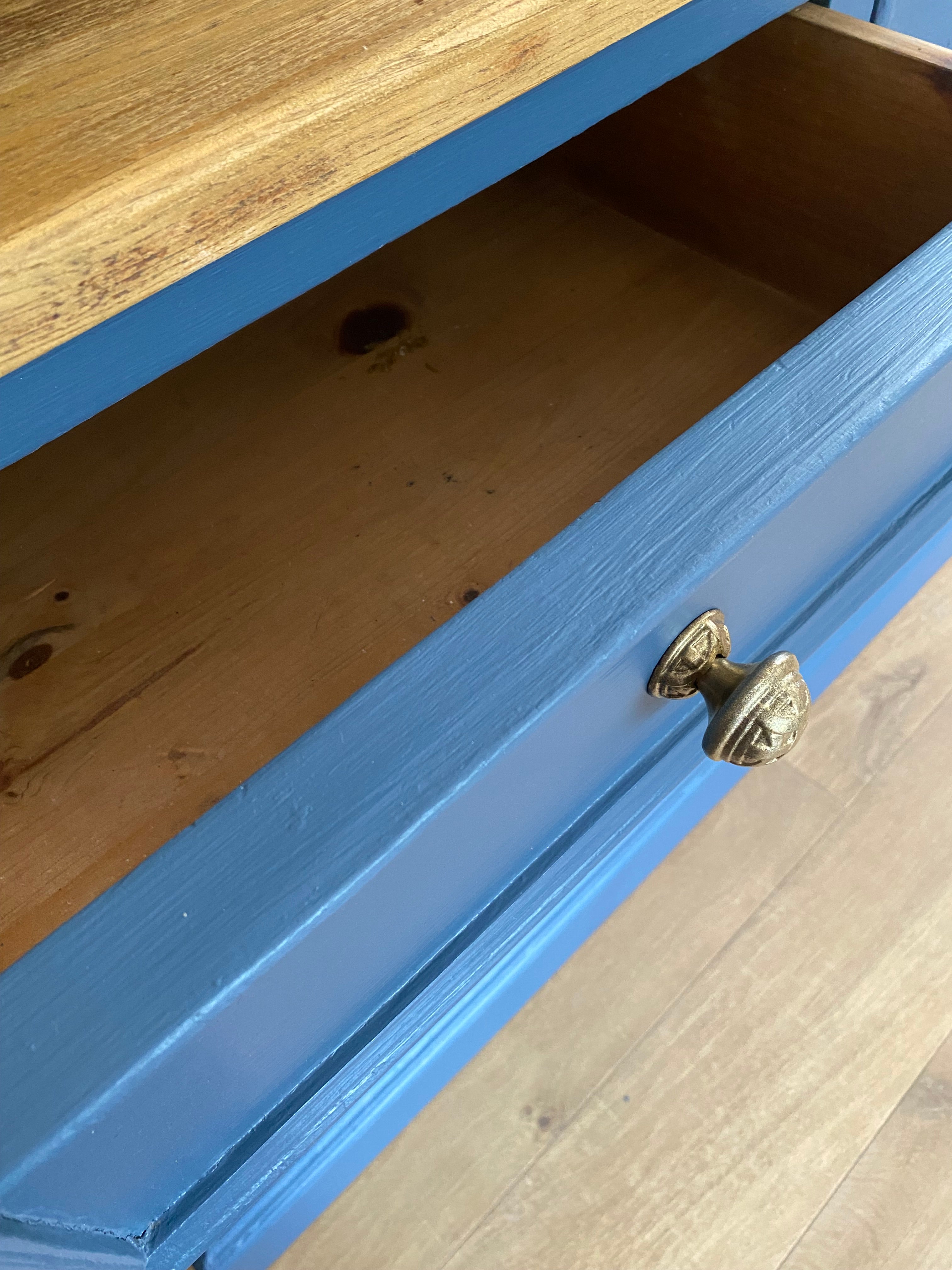 Hand-Painted Rustic Farmhouse Dresser – Vintage Pine in Hicks Blue
