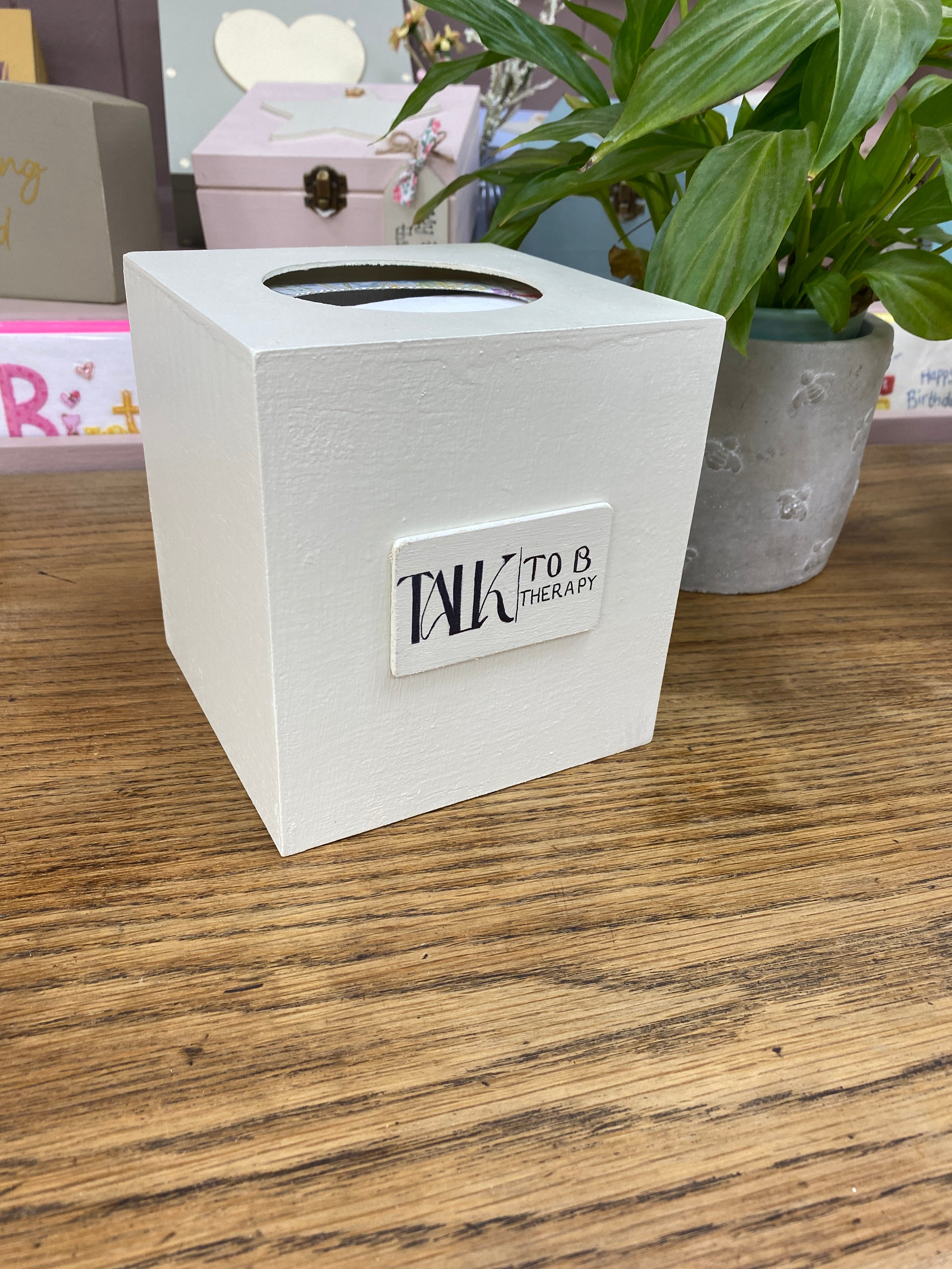 Personalised custom wooden tissue box.