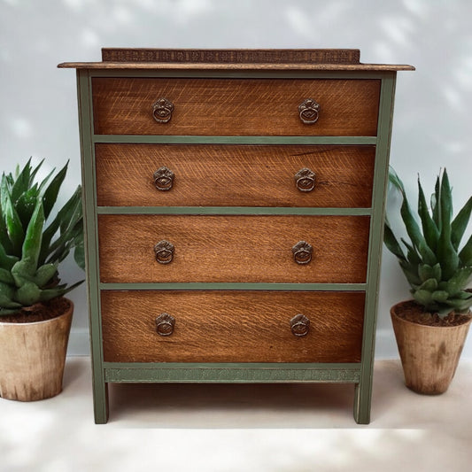 Vintage Walnut 4 Drawer Chest in Green