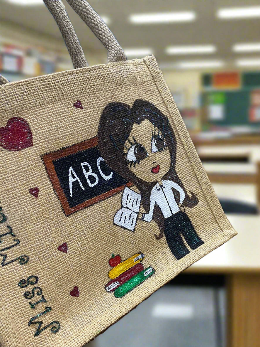 Personalised Hand-Painted Jute Bags | Custom Eco Tote with Caricature & Glitter