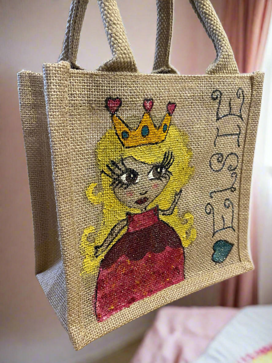 Personalised Hand-Painted Jute Bags | Custom Eco Tote with Caricature & Glitter