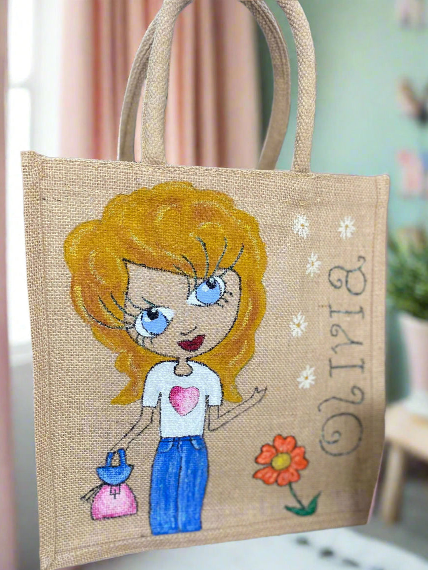 Personalised Hand-Painted Jute Bags | Custom Eco Tote with Caricature & Glitter