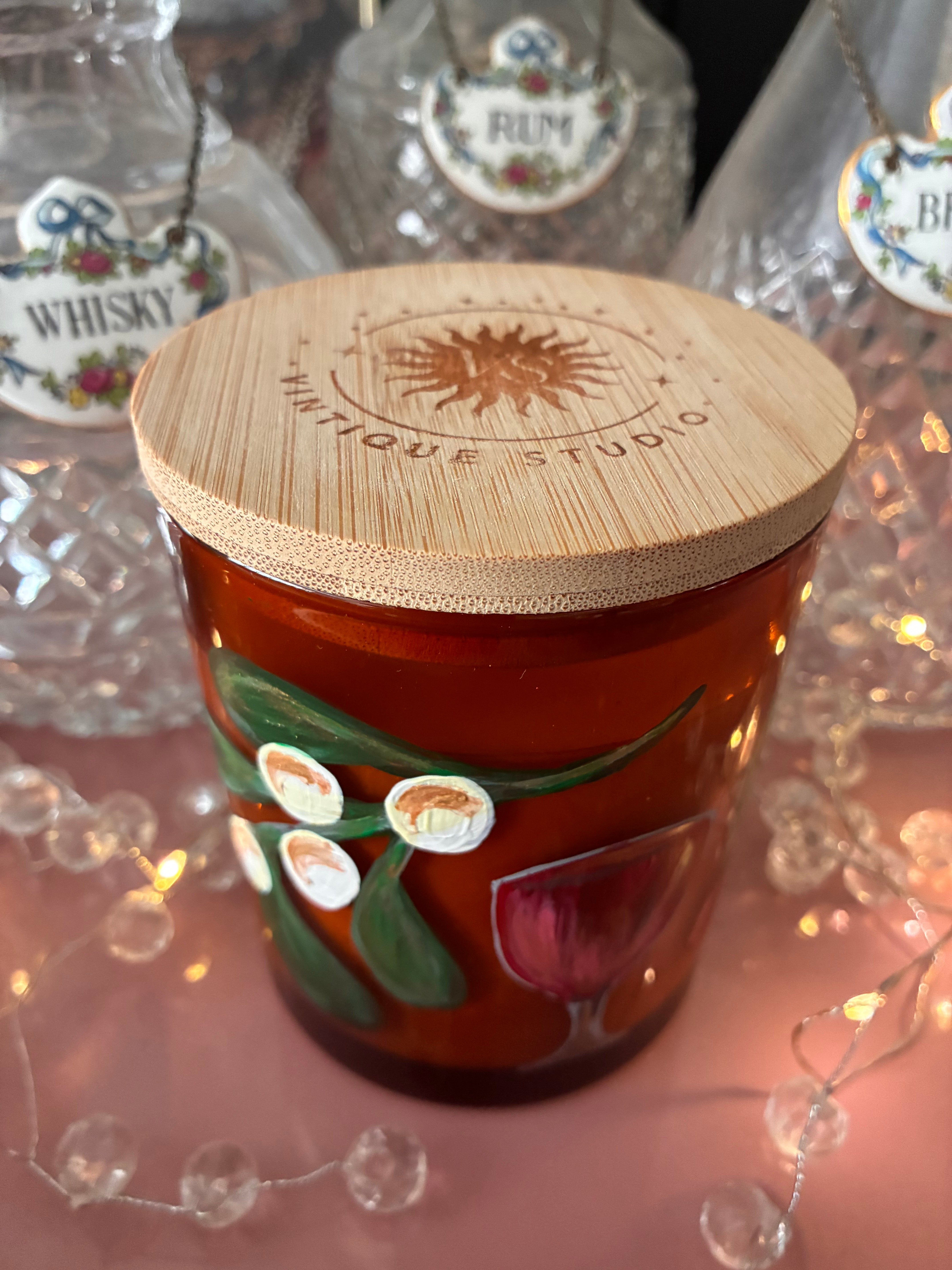 Mistletoe & Cherry Wine | Artisan Hand-Painted Essential Oil Crackle Wick Christmas Candle