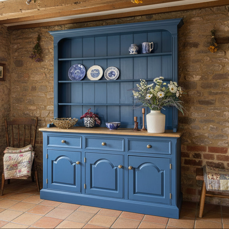 Hand-Painted Rustic Farmhouse Dresser Vintage Pine in Hicks Blue Vintique Studio Yorkshire Hand-Painted Rustic Farmhouse Dresser Vintage Pine in Hicks Blue Vintique Studio Yorkshire