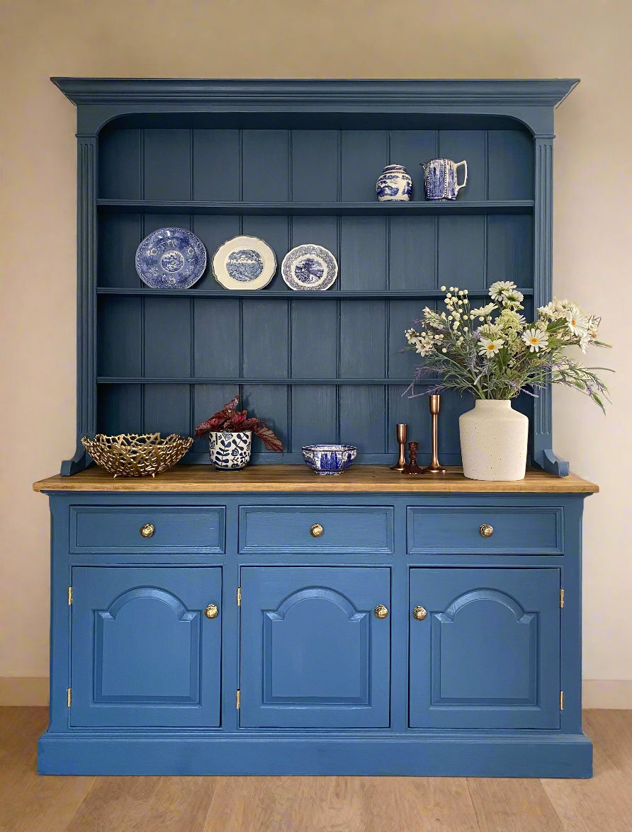 Hand-Painted Rustic Farmhouse Dresser – Vintage Pine in Hicks Blue
