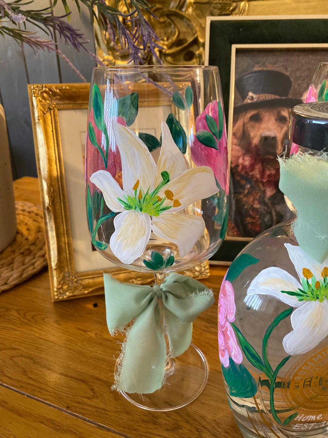 Hand‑Painted Wine Glass – Botanical Artisan Glassware by Vintique Studio Yorkshire