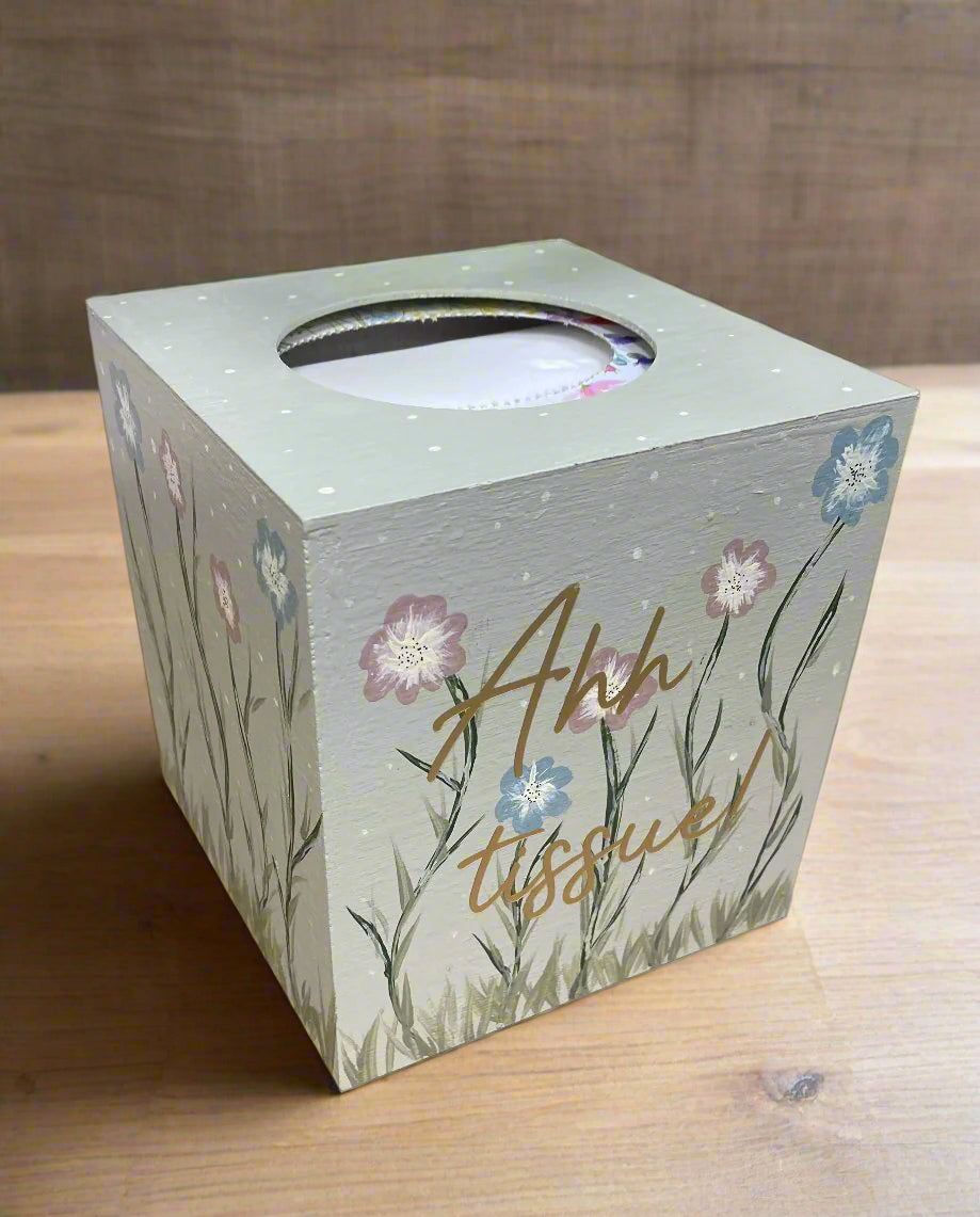 Personalised Wooden Tissue Box | Hand-Painted Floral Tissue Holder for Home Décor & Gifts