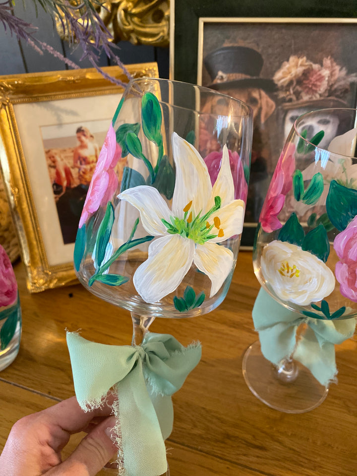 Hand‑Painted Wine Glass – Botanical Artisan Glassware by Vintique Studio Yorkshire