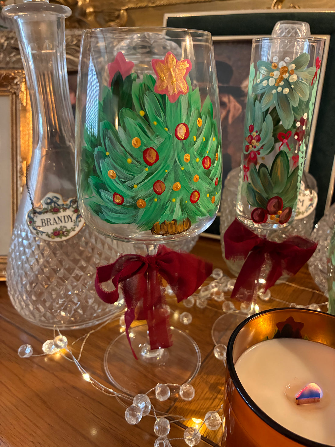 Artisan Hand Painted Christmas Wine Glass | 600ml Crystal Crystal Glass | Luxury Festive Gift