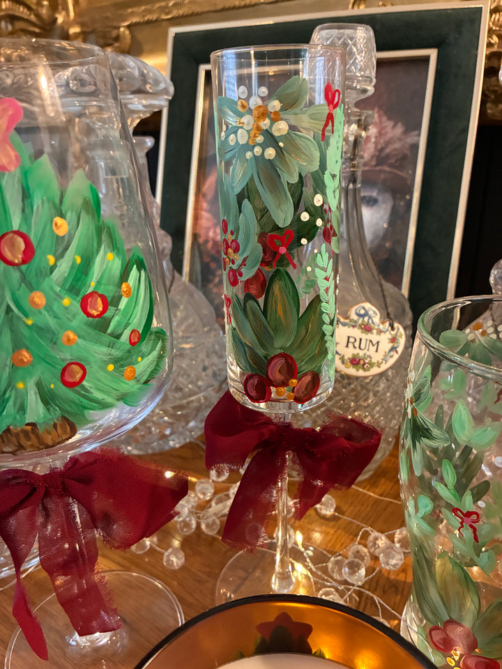 Luxury Hand Painted Christmas Champagne Flute | Unique Christmas Gift for Her | Crystal Glass