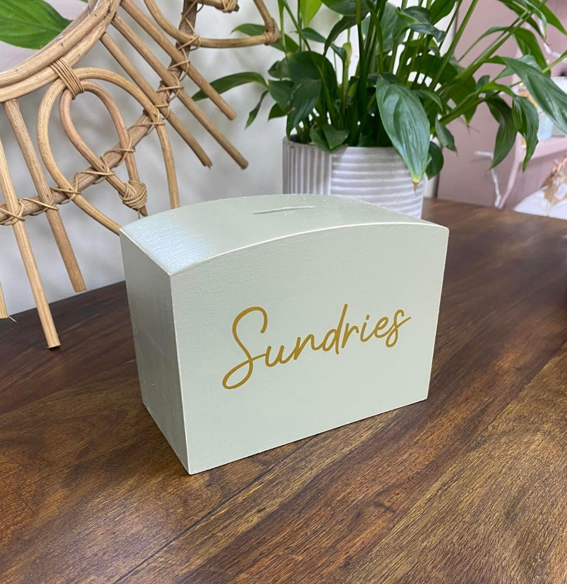 Sundries wooden money box. Personalised.