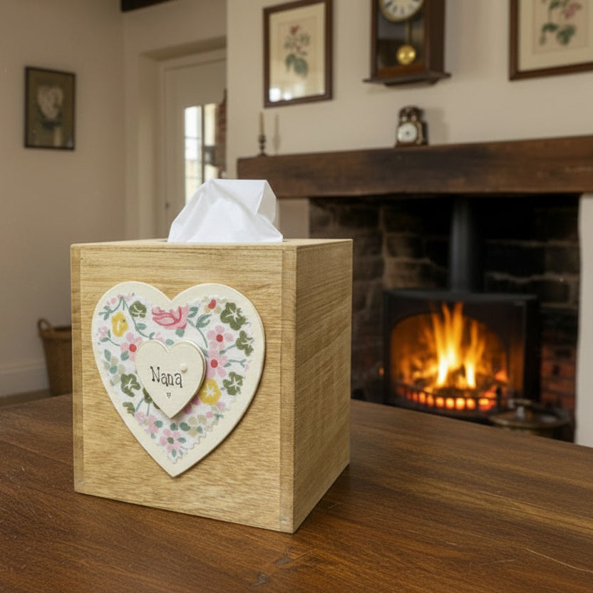 Personalised Luxury Wooden Tissue Box With Floral Heart. – Vintique ...