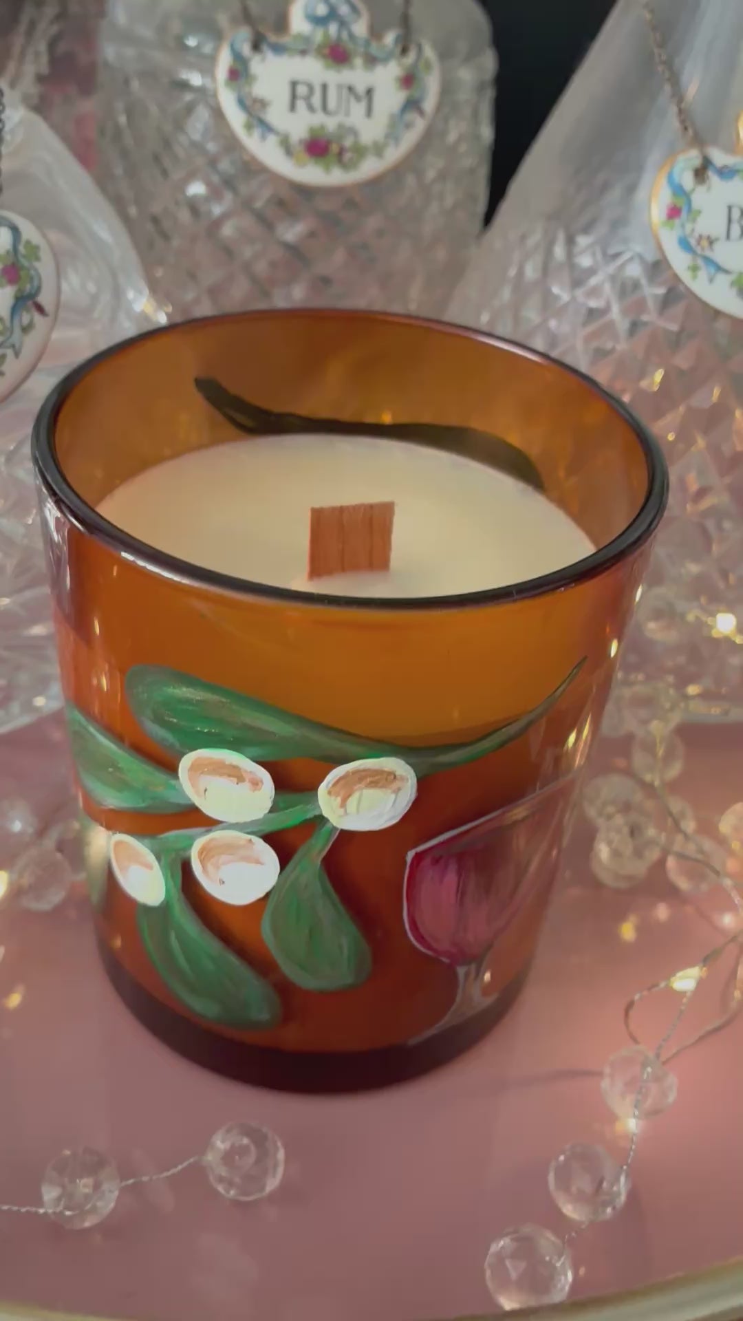 Mistletoe & Cherry Wine | Artisan Hand-Painted Essential Oil Crackle Wick Christmas Candle